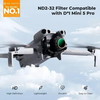 K&F kintamo tankio ND filtras ND2-ND32, skirtas DJI Mini 5 Pro dronui, AGC stiklas