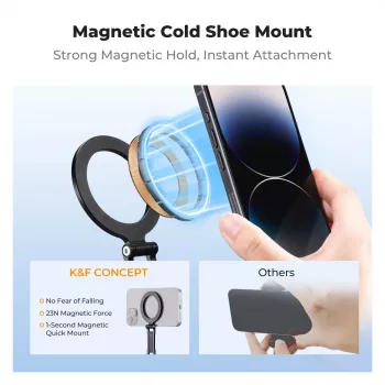 KF Magnetic MagSafe Phone Mount su 1/4 colio sriegiu ir Cold Shoe – juodas (KF31.196)