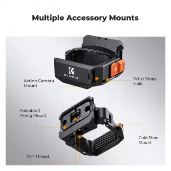 KF laikiklio adapterio apsauginis rėmelis, skirtas DJI Osmo Pocket 3 / 4, su GoPro laikikliu ir 1/4 inch trikojo sriegiu - juodas
