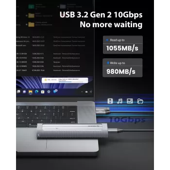 ORICO AXM2-G2-V1 M.2 NVMe SSD korpusas USB-C/USB-A 10Gbps – pilka