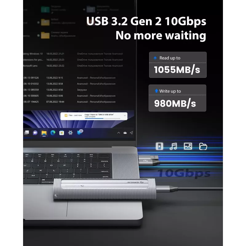 ORICO AXM2-G2-V1 M.2 NVMe SSD korpusas USB-C/USB-A 10Gbps – pilka