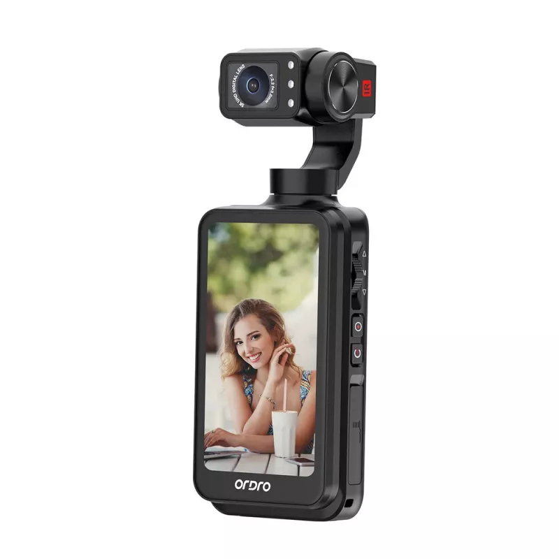 Ordro Pocket M5 5K veiksmo kamera su 3 ašių gimbalu, 12MP, Wi-Fi, juoda