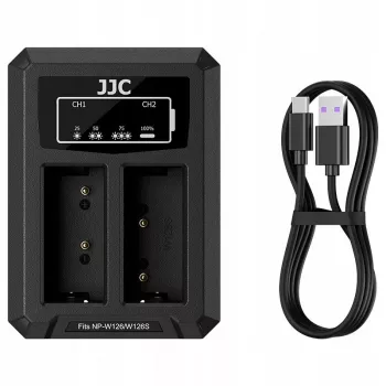 JJC Dual USB-C Įkroviklis 2x Fujifilm NP-W126 / NP-W126S Akumuliatoriams DCH-W126TC