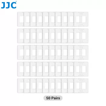 JJC SM-35x50 skaidrių rėmeliai 35 mm juostai, 50x50 mm rėmas, 36x24 mm anga, ABS plastikas, užspaudžiami, 50 vnt.