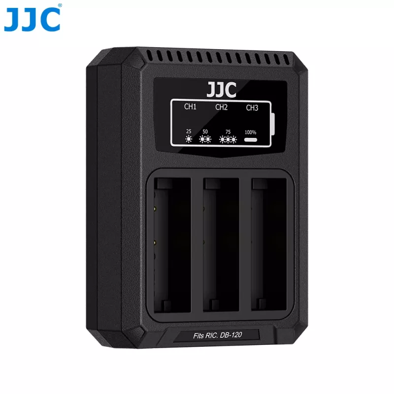 JJC trigubo USB akumuliatoriaus įkroviklis, skirtas Ricoh DB-120 (3 lizdai) - DCH-DB120TC