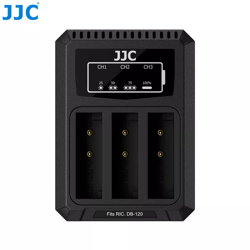 JJC trigubo USB akumuliatoriaus įkroviklis, skirtas Ricoh DB-120 (3 lizdai) - DCH-DB120TC