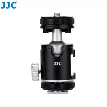 JJC BH-SM1 3D Mini Ball Head Aliuminio lydinys su 3 Cold Shoe laikikliais, 1/4 inch sraigtu, juodas