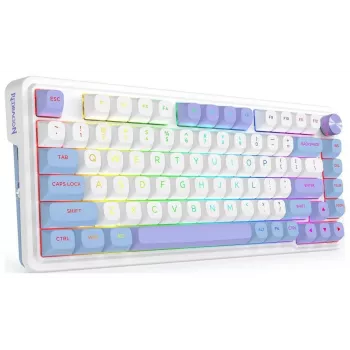 Redragon Ucal Max K673WBP-RGB-MAX Tri-Mode mechaninė klaviatūra 75% 82 klavišai Hot-Swappable Gasket Mount PBT klavišai RGB White/Black/Purple