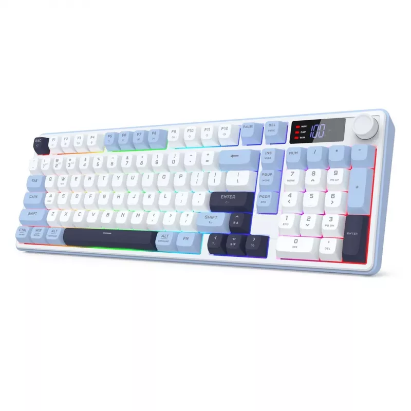 Redragon ARIA PRO K527WBL-PRO 75% Tri-Mode RGB mechaninė klaviatūra (balta/pilka su mėlynais akcentais)