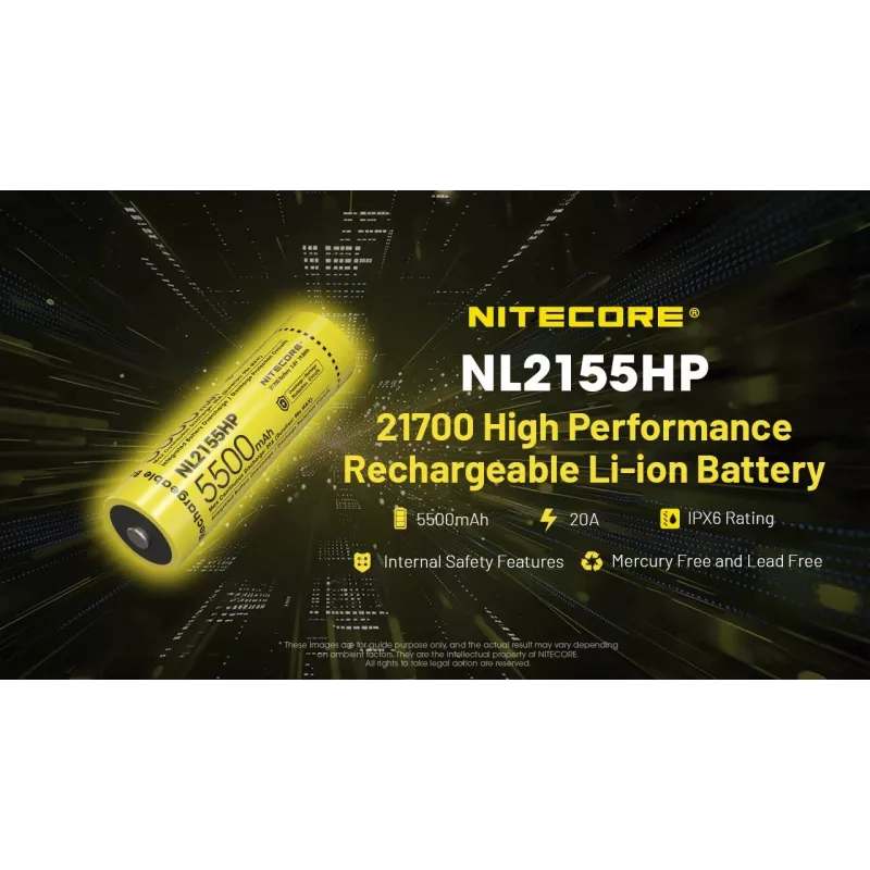 Nitecore NL2155HP 21700 Li-ion akumuliatorius 5500mAh 3.6V su apsauga ir mygtukiniu kontaktu
