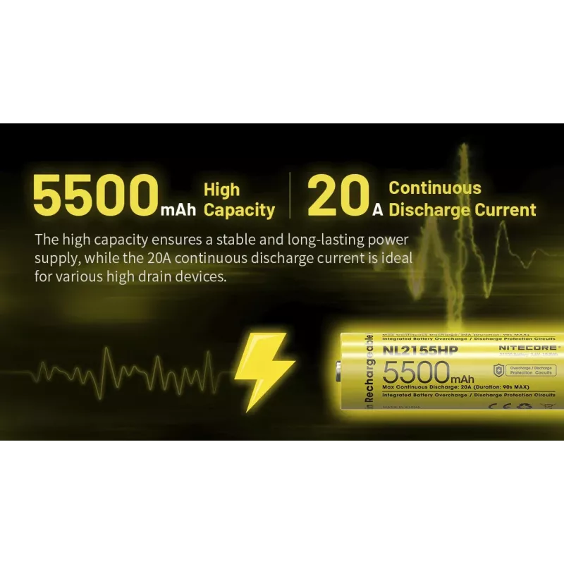Nitecore NL2155HP 21700 Li-ion akumuliatorius 5500mAh 3.6V su apsauga ir mygtukiniu kontaktu