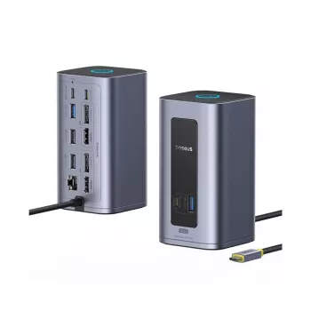 Baseus Nomos NU1 Air Spacemate 12-in-1 USB-C Docking Station, 2x HDMI 4K@60Hz, 2x DP 4K@60Hz, 2x USB-C, 2x USB-A 5Gbps, 2x USB-A 2.0, RJ45 Gigabit Ethernet, Grey