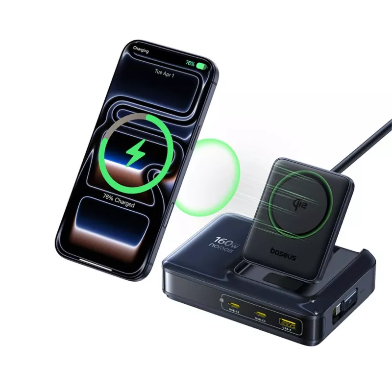 Baseus Nomos NH21 Qi2 160W 5-in-1 Wireless Charging Station with Retractable Cable - Juoda