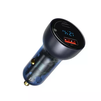 Baseus Particular Digital Display Car Charger, USB-C + USB-A, QC3.0+PD, 65W, Grey