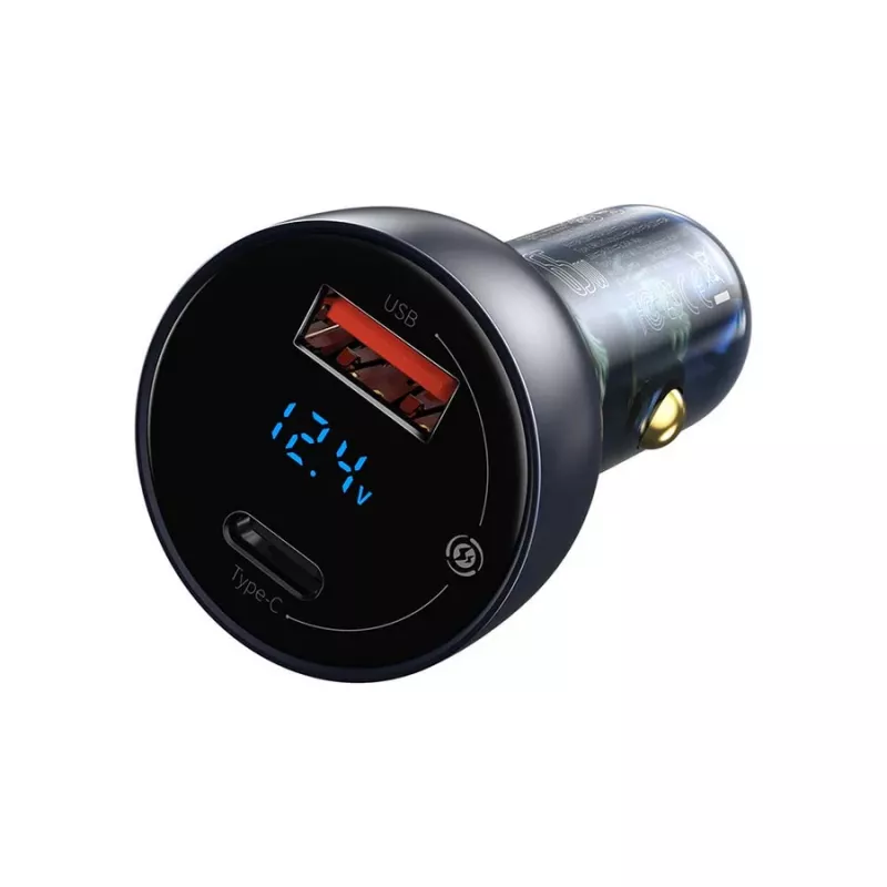 Baseus Particular Digital Display Car Charger, USB-C + USB-A, QC3.0+PD, 65W, Grey