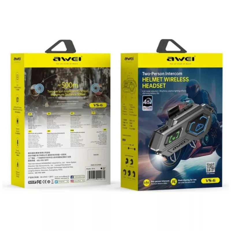AWEI VS-6 Motociklo Bluetooth Šalmo Ausinės Juodos