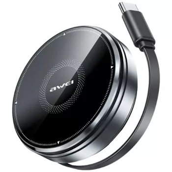 AWEI W27 3-in-1 belaidė įkrovimo stotelė 15W greitasis įkrovimas su USB-C laidu Juoda