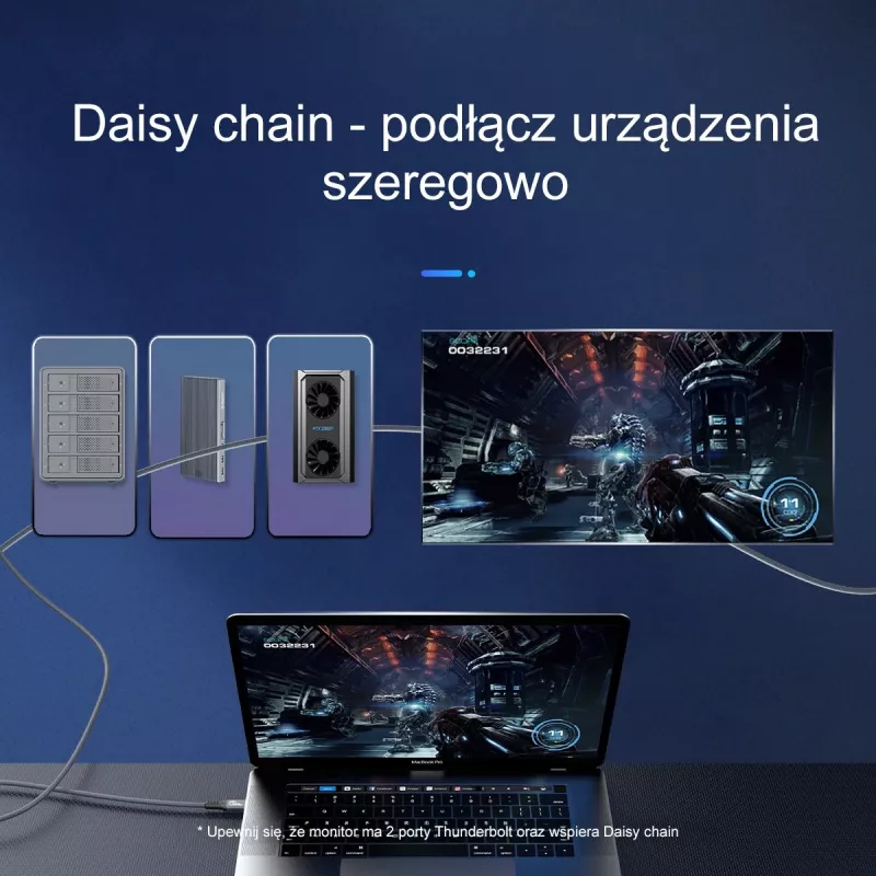 ORICO Thunderbolt 4 laidas USB-C 40 Gbps 8K60Hz PD 100W 2m Juodas