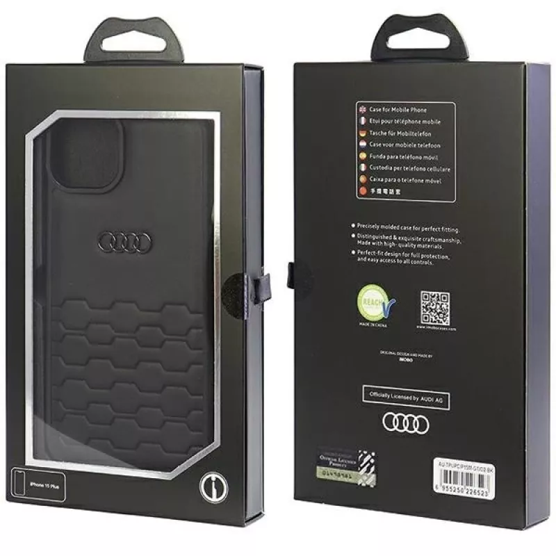 Audi GT Sintetinės Odos Kietas Dėklas, skirtas iPhone 15 Plus / 14 Plus 6,7 inch - Juodas