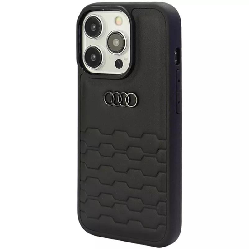 Audi GT Synthetic Leather Hard Case, skirta Apple iPhone 15 Pro Max 6.7 inch juoda