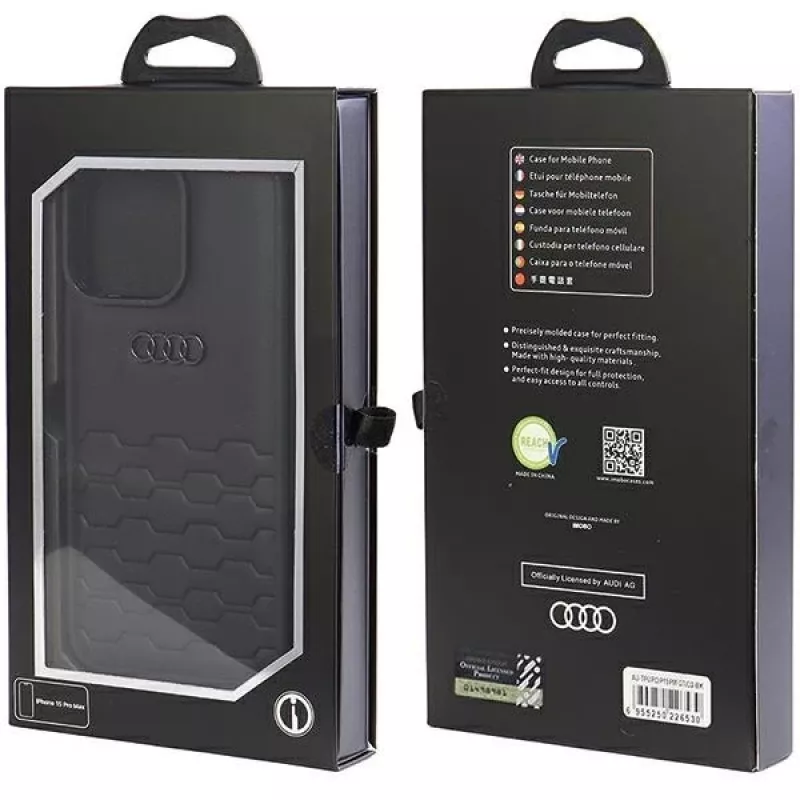 Audi GT Synthetic Leather Hard Case, skirta Apple iPhone 15 Pro Max 6.7 inch juoda
