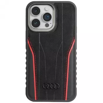 Audi Originalinė odinė MagSafe kieto dėklo iPhone 15 Pro Max 6.7 Juoda-Raudona AU-TPUPCMIP15PM-R8/D3-RD