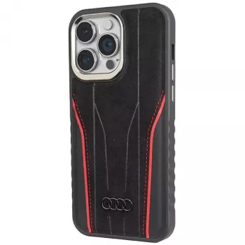 Audi Originalinė odinė MagSafe kieto dėklo iPhone 15 Pro Max 6.7 Juoda-Raudona AU-TPUPCMIP15PM-R8/D3-RD