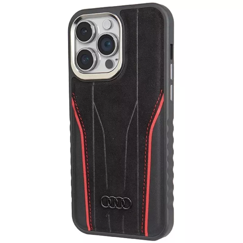 Audi Originalinė odinė MagSafe kieto dėklo iPhone 15 Pro Max 6.7 Juoda-Raudona AU-TPUPCMIP15PM-R8/D3-RD