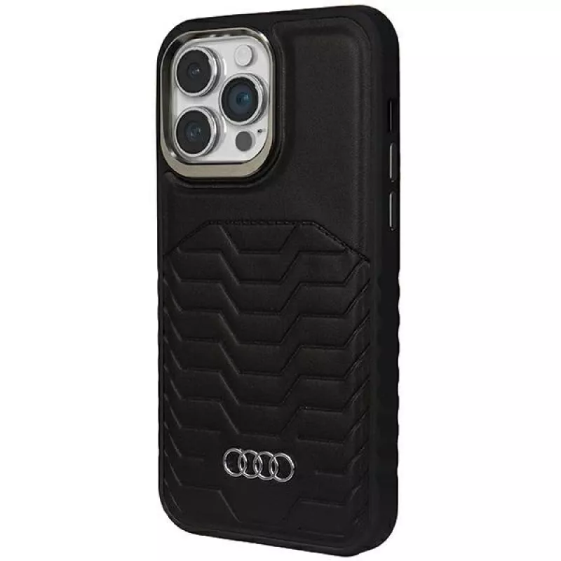 AUDI Synthetic Leather MagSafe Hard Case, skirta Apple iPhone 15 Pro Max 6,7 inch - Juoda