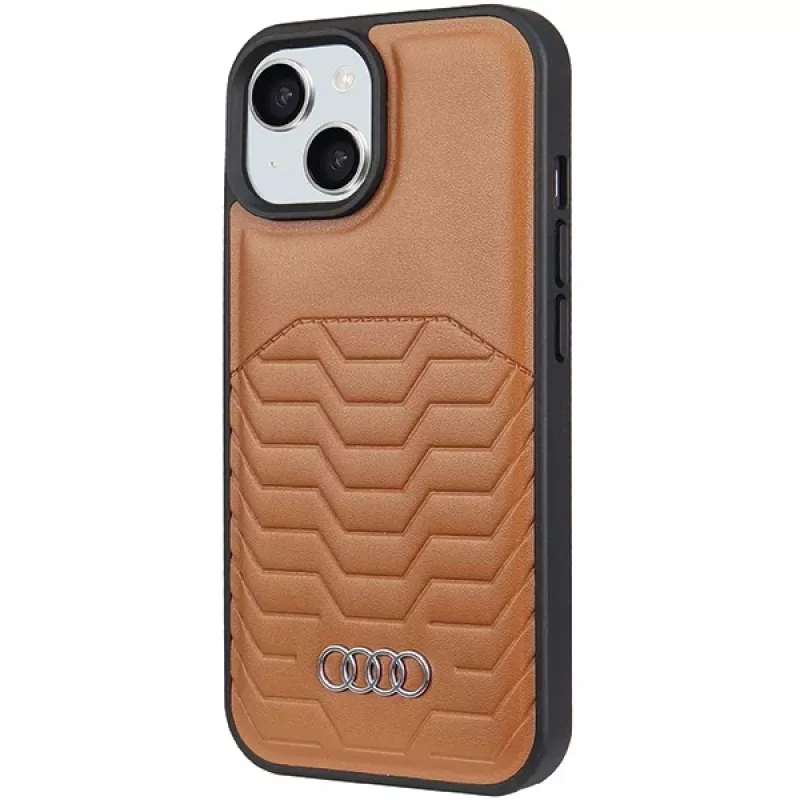 Audi Synthetic Leather MagSafe Hard Case for iPhone 15/14/13 6.1 inch - Brown