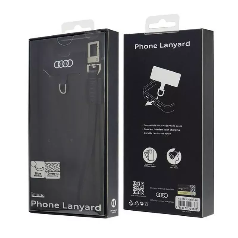 Audi Universal Phone Lanyard 28cm 10mm Leather Black AU-HSLSL-GT/D1-BK