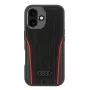 Audi Genuine Leather MagSafe iPhone 16 Hard Case Black-Red