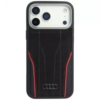 Audi R8 Genuine Leather MagSafe Case for iPhone 15 Pro Max Black/Red