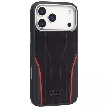 Audi R8 Genuine Leather MagSafe Case for iPhone 15 Pro Max Black/Red