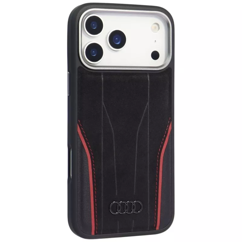 Audi R8 Genuine Leather MagSafe Case for iPhone 15 Pro Max Black/Red