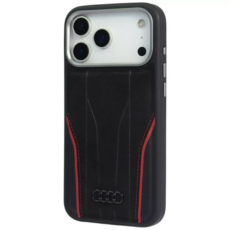 Audi R8 Genuine Leather MagSafe Case for iPhone 15 Pro Max Black/Red