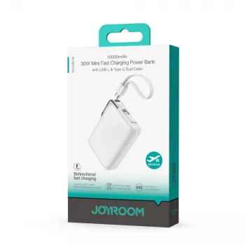 Joyroom JR-PBF27 Pro Power Bank 10000mAh 30W su įmontuotu USB-C laidu ir papildomu dvipusiu USB-C į Lightning laidu - Balta