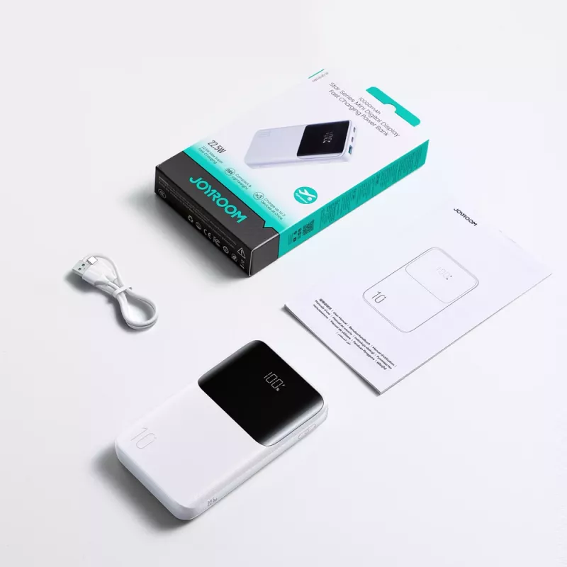 Joyroom JR-QP191 Star Series Mini 10000 mAh 22.5W Power Bank su skaitmeniniu ekranu Baltas