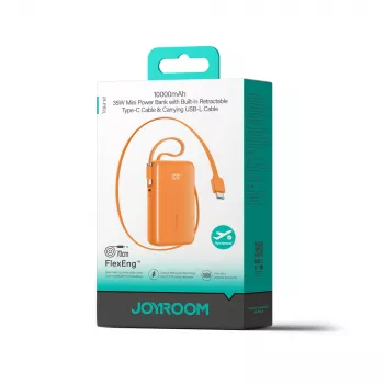 Joyroom JR-PR2 Power Bank 35W 10000mAh su integruotais USB-C ir Lightning kabeliais - Oranžinė