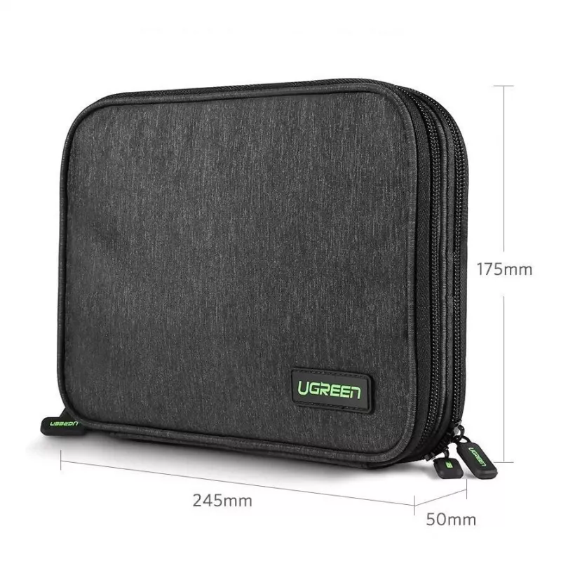 UGREEN Elektronikos organizavimo dėklas kietiesiems diskams HDD SSD telefonams laidams aksesuarams 24,5 x 17,5 x 5 cm pilkas (50147 LP149)