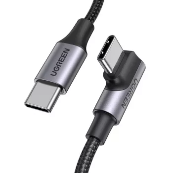 UGREEN USB-C į USB-C Lankstus Kampinis Laidas US334 5A PD 100W 2m Juodas
