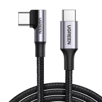 UGREEN USB-C į USB-C Lankstus Kampinis Laidas US334 5A PD 100W 2m Juodas