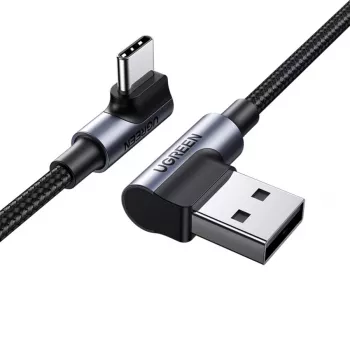 UGREEN USB-C į USB-A 2.0 Kampinis Laidas US176, 3A, 3m Juodas