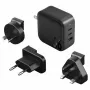 ENERGEA Travelite GAN66 66W GaN USB-C Įkroviklis 2C1A Juodas US+EU