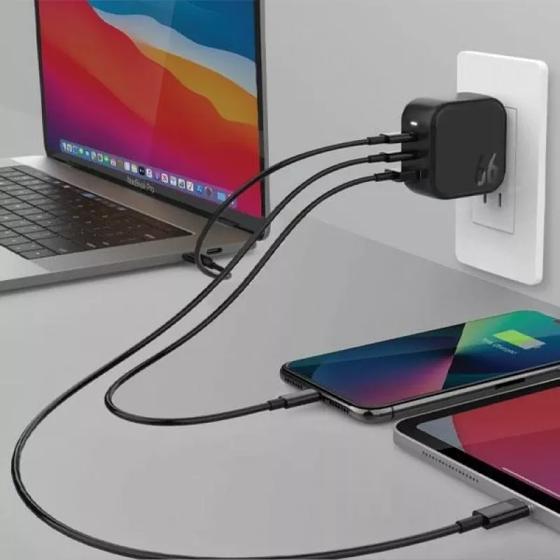 ENERGEA Travelite GAN66 66W GaN USB-C Įkroviklis 2C1A Juodas US+EU