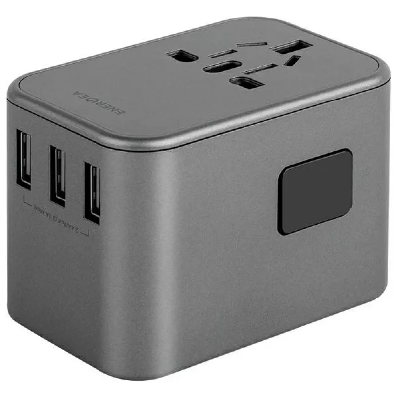 ENERGEA Travelworld 35.5W 3A2C USB Įkroviklis su US/EU/UK/AU Kištukais, Gunmetal