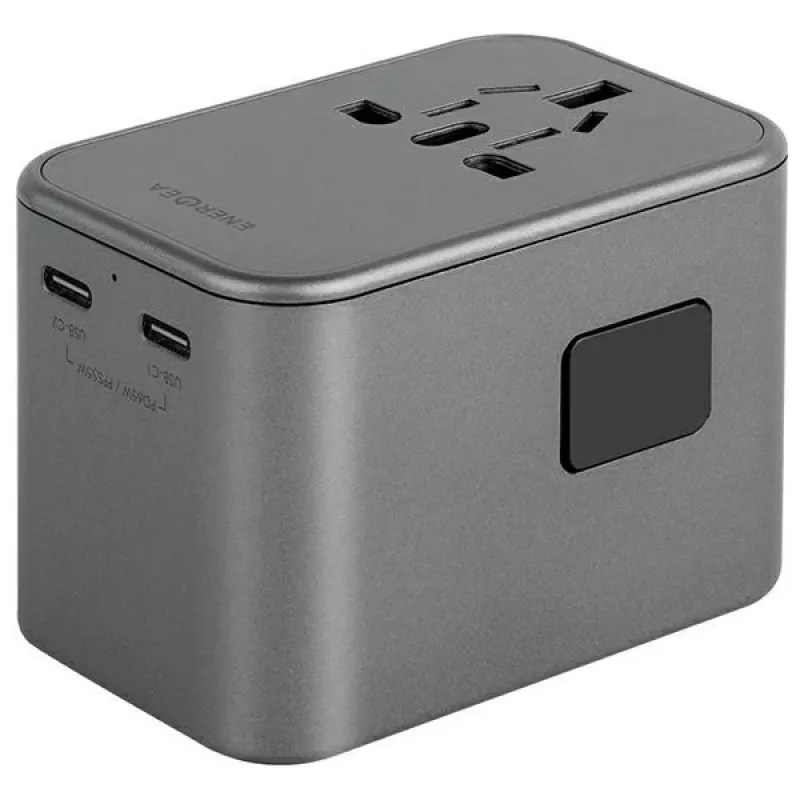 ENERGEA Travelworld Adapter GaN65W 65W 1xUSB-A 2xUSB-C PD PPS QC 3.0 Interchangeable Plugs US/EU/UK Gunmetal Grey