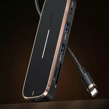 USAMS SJ575HUB01 USB-C Hub 2x USB-A USB-C PD HDMI SD Micro SD Card Reader Black