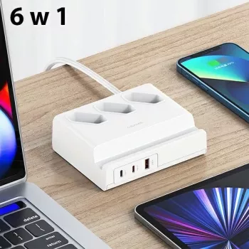 USAMS 65W Super SiFast įkrovimo USB prailginimo lizdas EU baltas CC160TC01 (US-CC160)