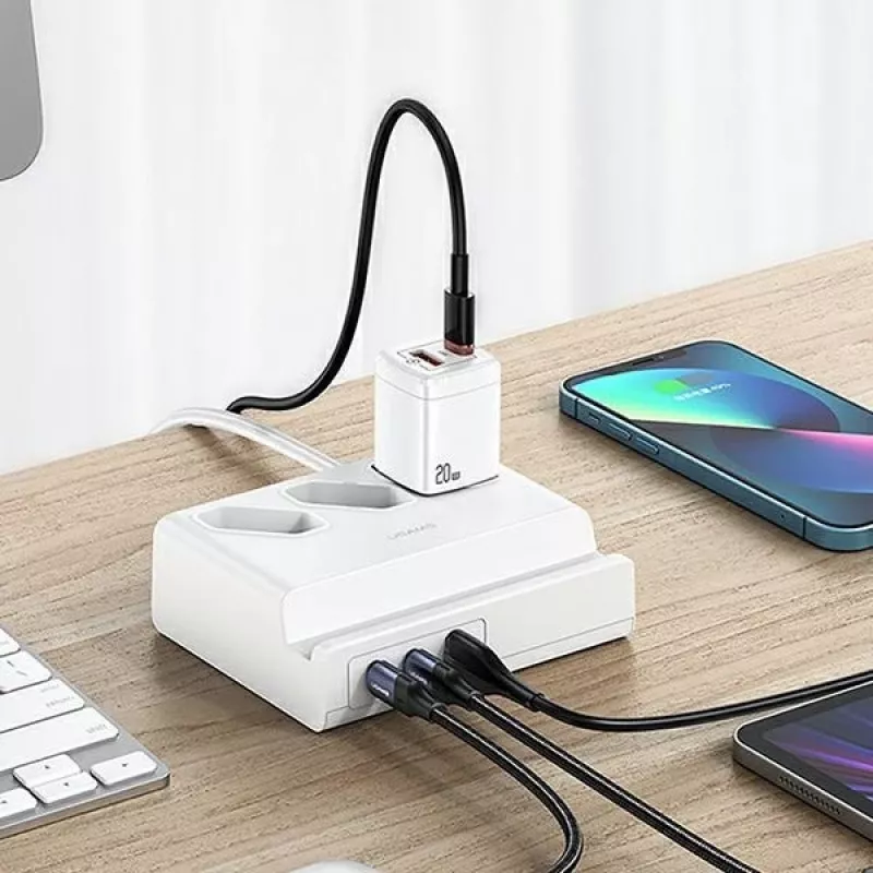 USAMS 65W Super SiFast įkrovimo USB prailginimo lizdas EU baltas CC160TC01 (US-CC160)